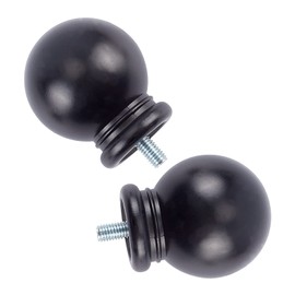 GORGECRAFT 2PCS Round Curtain Rod Finials Drapery Pole Ball End Black Replacement Decorative End Head Caps for Home Office 5/8 Inch Curtain Rod