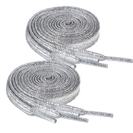 Ouligay 2 Pairs Silver Glitter Bling Shoe Laces for Sneakers, 9mm Wide Flat Sparkle Sparkly Shoelace 120cm 47 Inch Shinny Metallic Shoe Strings Fun Fancy Shoestrings for Women Men Adult