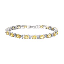 Crysdue Wedding Tennis Bracelet for Brides Brideamaid Women, Oval Shape Cubic Zirconia November Birthstone Wrist Jewelry for Prom Party Yellow Silver-Tone 8 Inch