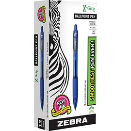 Zebra Pen Z-Grip Retractable Ballpoint Pen, Medium Point, 1.0mm, Blue Ink, 12-Count (22220)