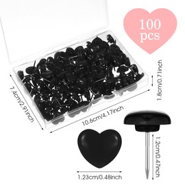 Heart Push Pins, Mabor 100 Pcs Decorative Push Pins for Cork Board Cute Thumb Tacks for Bulletin Board Photo Wall Picture Maps Posters Note Home Office Supplies, Black