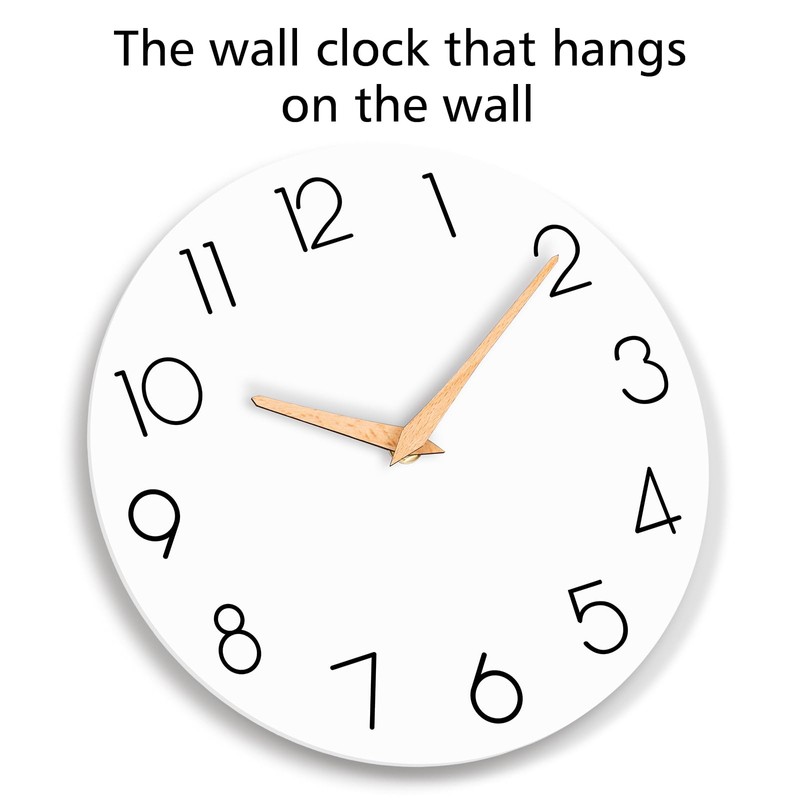 cicininc Wall Clock, 14 Inch Wooden Silent Non-Ticking, Decorative Battery