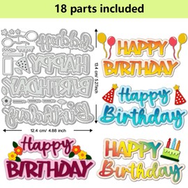 BENECREAT Happy Birthday Carbon Steel Cutting Dies, 5.2x4.8inch Letter Theme Embossing Stencils Template for Making Photo Decorative Paper Scrapbooking, 0.08cm Thick