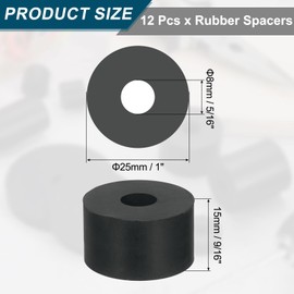 uxcell 12Pcs Thick Rubber Spacer, 1 Inch OD x 5/16 Inch ID x 9/16 Inch Thickness Round Rubber Bushings Anti Vibration Flat Spacer Washers for Home Industrial Machinery