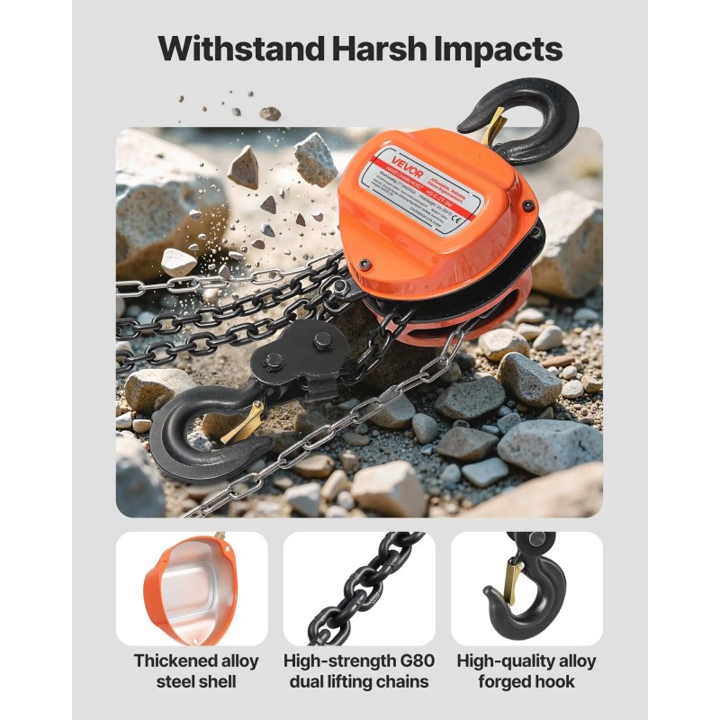 Hand Chain Hoist 2 Ton 10 Ft Lift Manual Orange
