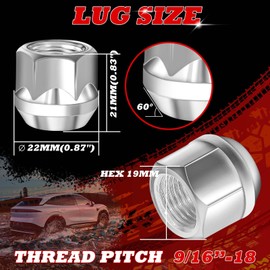 9/16-18 Open End Lug Nuts,32pcs Silver Wheel Lug Nuts with zinc Surface, Length of 21mm Fit for 2002-2010 Dodge Ram 1500 2500 3500, 2004-2009 Durango, 2005-2011 Dakota and More aftermarket Wheels.