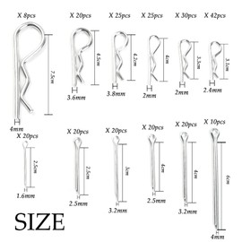 250 Pieces Split Pins Hairpins Assortment Kit Galvanised Steel Tow Bar Hairpins R Clips Fixing Kit Multiple Sizes