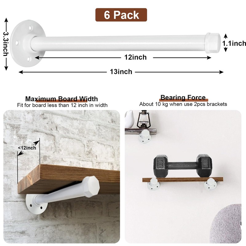 Pintuson 6 PCS Industrial Pipe Clothes Bar 12 Inch -