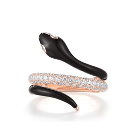 Santuzza 925 Sterling Silver Black Snake Ring Cubic Zirconia Enamel Rose Gold Plating Statement Ring for Women (6)