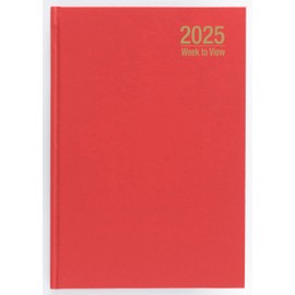 Imprint 2025 Premium Quality A5 Week to View Diary, Hardback Desk Diary with Ribbon Marker, Planner Organiser Diary (Red)
