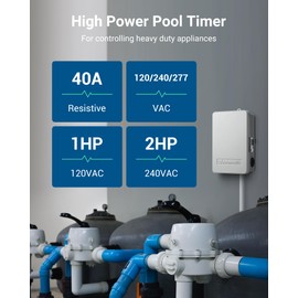 DEWENWILS Pool Pump Timer, Digital Timer Box, 2HP 40A 120-277 VAC, 7-Day 20 ON/Off Programmable Timer Switch for Water Heater, Pool Pump, SPA, Motor, ETL Listed
