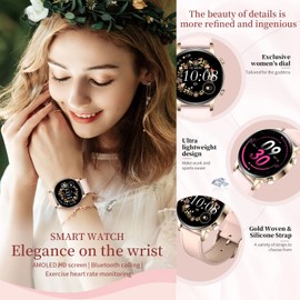 Smart Watch Bluetooth Phone Call Leather Smartwatch with Heart Rate Blood Pressure Monitor Pedometer IP67 Waterproof Fitness Tracker for Android iOS