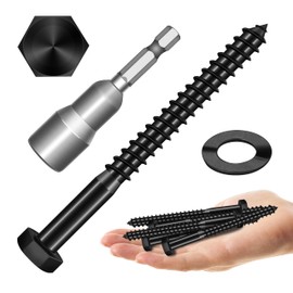 (8Sets) 3/8" x 4" Hex Head Lag Bolts, Heavy Duty Lag Screws with Washers, 304 Stainless Steel Bolts 18-8, Lag Screws Wood Screws, Partial Thread Black Oxide, 3/8 Bolt by Mywish