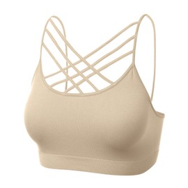 brasier deportivo para mujer, tirantes cruzados, bandeau, camisolas sin varillas, bralette, 102-gris pardo, CH-M