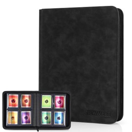 MewVeer Top Loader Card Binder, Holds 112 Top Loaders Storage, 4 Pockets with Sleeves, Trading Card Binder for Sports Cards, YGO/PTCG/MTG/TCG Game Cards Collection Binder - Black
