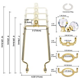 WEAVERBIRD Lamp Harp Holder, 7 8 9 10 Inch Adjustable Lamp Shade Parts, Lamp Shade Bracket with 3/8 Standard Saddle, E14 E26 E27 Light Base UNO Fitter Adapter and Lamp Finial (Gold)