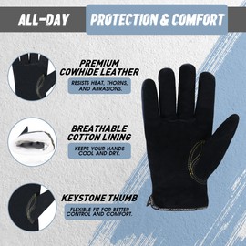 HLDD HANDLANDY Leather Work Gloves for Men & Women – Cowhide Gardening Gloves, Thorn Proof, Cotton Lined, for Tig/Mig Welding, Construction, Chainsaw, Farm, Landscaping