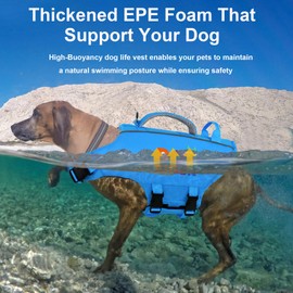 Dogcheer Dog Life Jacket with Double Handles, Adjustable Puppy Flotation Vest for Swimming Boating, Ripstop Pet Float Coat, Water Swim Vest PFD for Small Medium Large Dogs-Blue,S