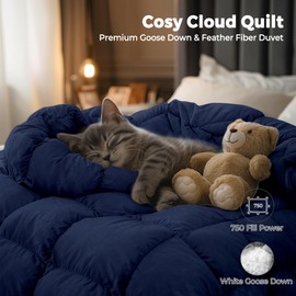 puredown® Goose Down Comforter Twin Size Navy Blue Feather Down Duvet Luxurious Hotel Bed Comforter 100% Cotton Cover Winter Warmth Luxury Hotel Fluffy Duvet Insert with 8 Corner Tabs - 90x90 Inch