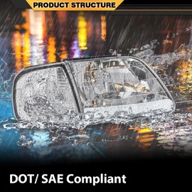 CNNELL LED DRL Factory Style Headlights&Corner Parking Lights Lig Set Compatible with F150 Expedition 1997-2002/ Ford F150 1998-2004/Ford F250 1998-1999(Clear Lens Chrome Housing Clear Reflector)