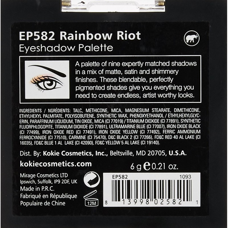 Kokie Cosmetics Eyeshadow Palettes, Rainbow Riot, 0.21 Ounce