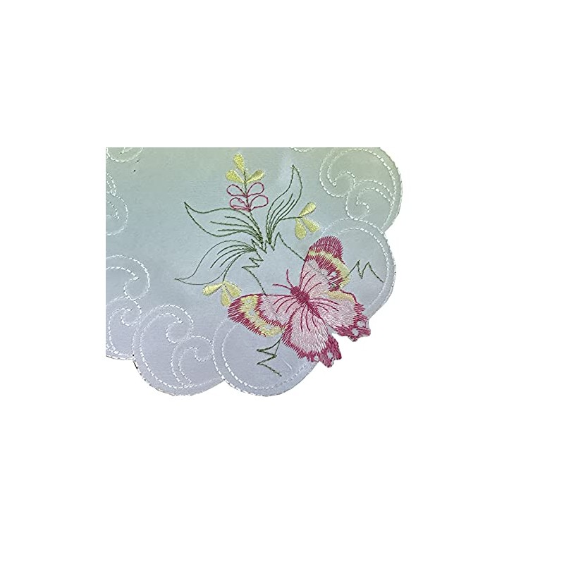 Embroidered Pink Butterfly Doilies Pack of 6 Scallop Edge Traditional