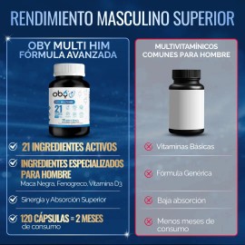 Multivitaminico Hombre Creatina Maca Negra Arginina Fenogreco Magnesio Complex B12 Complejo Biotina Zinc Energía Vitalidad Masculina Testosterona Oby