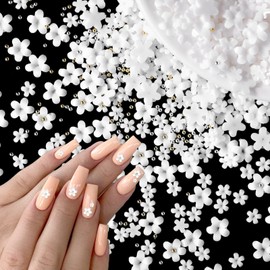 1000 Pcs White Acrylic Mix Sizes 3D Flower Nail Charms Tiny Blossom Flower Nail Art Charms for Manicure DIY Crafts Jewel Accessories