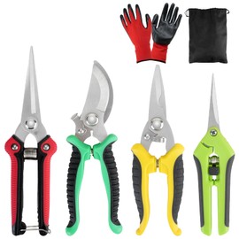 4PCS Garden Shears Set, Secateurs Pruning Scissors with Gloves and Storage Bag, Stainless Steel Garden Hand Tools, Pruning Shears, Garden Clippers, Pruning Snips, Flower Scissors for Trimming
