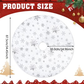 HOWAF Christmas Tree Blanket White Plush Christmas Tree Skirt 90 cm Silver Snowflake Tree Blanket Christmas Tree Rug Round Christmas Tree Blanket Christmas Tree Skirt Blanket for Christmas Decoration