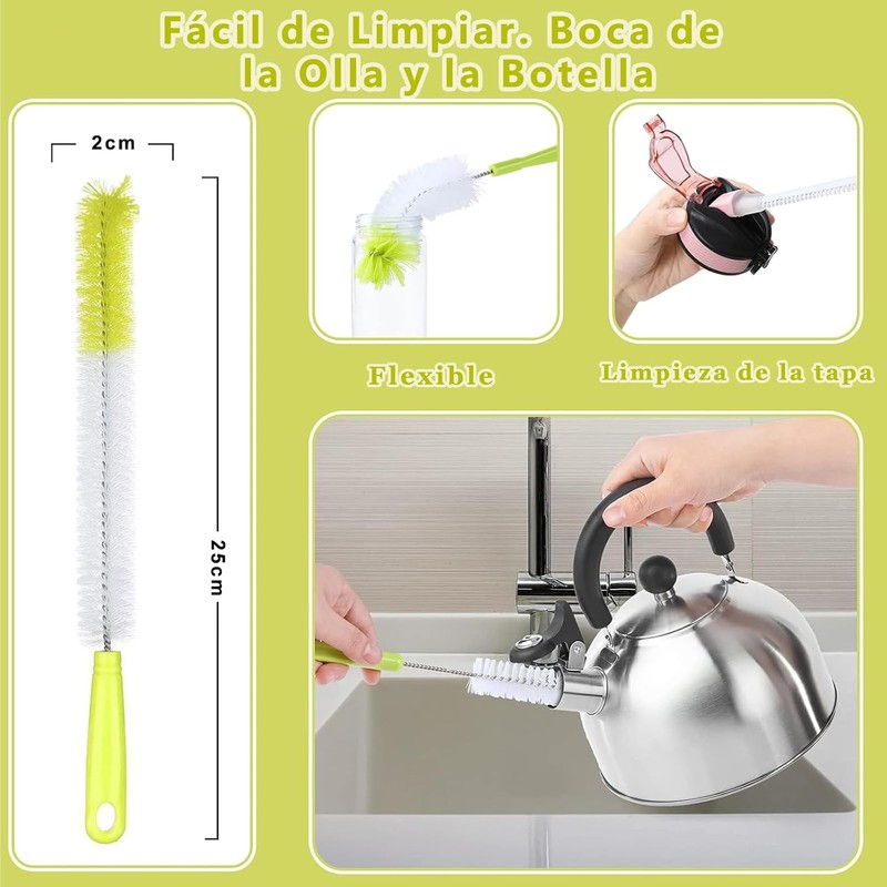 Juego de 8 Cepillos para Limpiar Botellas, Cepillo para Lavar
