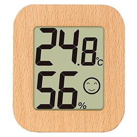 Shinwa Sokutei 73232 Digital Thermometer/Hygrometer, Environmental Checker, Mini, Wood, Light Brown