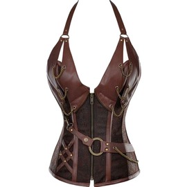 Alivila.Y Fashion Womens Steel Boned Retro Goth Steampunk Corset 908-Coffee-M