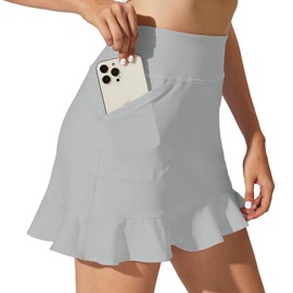 M MOTEEPI - Falda de tenis con pantalones cortos, falda de golf para mujer, falda de pickleball, trajes de golf, faldas atléticas, Gris claro, XX-Large