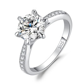 JewelryPalace Classic 1ct 1.5ct 2ct 3ct Round Cut Moissanite Solitaire Promise Ring Women's Engagement Ring 925 Silver with Stone Women Simulated Diamond Anniversary Wedding Rings Silver Rings,