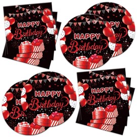 40 Pcs Black Red Birthday Party Supplies - Theme Plates & Napkins Baby Shower Decorations