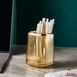 Daphilly Pen Holder for Desk,Makeup Brushes Cup,Pencil Holder,Desk Pen Pencil Organizer Desktop Supplies and Desk Accessories for Women, Pen Cup Pencil Caddy for Office Home Art Supply(amber color)