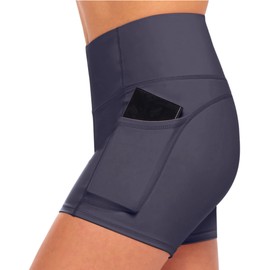Natural Uniforms Women's High Waist Yoga Shorts Tummy Control with Deep Pockets, charcoal