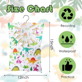 2 soportes para pinzas de ropa de dinosaurios, 15 x 11 pulgadas, bolsa para colgar prendas, exteriores, lavadero y clóset