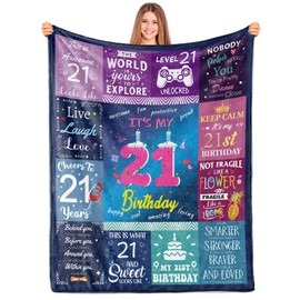 Paready 21st Birthday Gifts for Girls Throw Blanket 50"x60" 21 Year Old Girl Birthday Gift Flannel Blanket for Couch Bed 21st Birthday Decorations for Girls Best Gift for Female 21st Year Old Girls