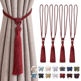 NICEEC 4 Pack Long Tassel Curtain Tiebacks Handmade Braided Rope Knot Drape Tie Backs European Style Decorative Curtain Holdbacks for Home & Office Window Drapery (Wine Red)
