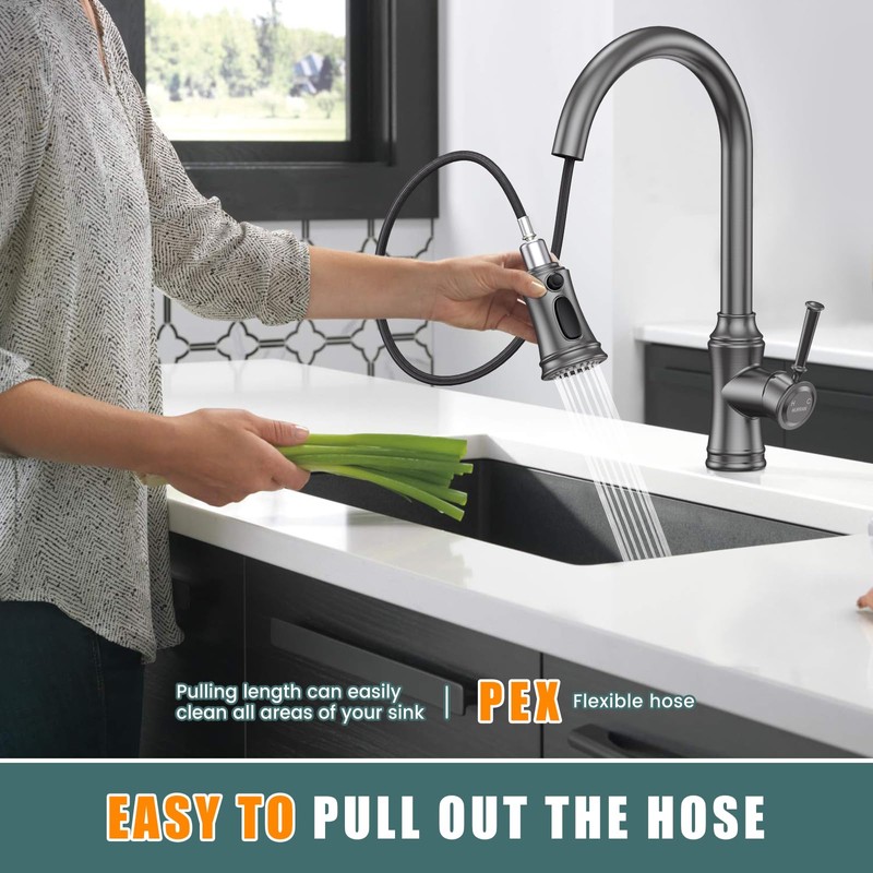 Kitchen Faucet with Pull Down Sprayer, Single Handle High Arc