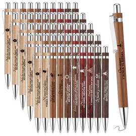 Fumete 50 Pcs Christmas Bible Verse Pens Bamboo Christian Pen Wooden Inspirational Quotes Ballpoint Bulk Religious Church Gift for Coworker Employee Women Pastor Teacher(Brown,Spanish)