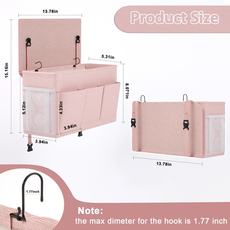 Edudif Dual-purpose Bedside Caddy Bedside Organizer, Bed Caddy with 6