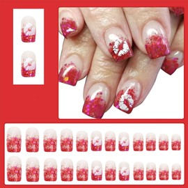 LBPEPAMZ Valentine's Day Press on Nails Short Square Fake Nails with White Lips Designs Pink Glitter French Tips False Nails Pink Nude with Sequins Designs Full Cover Stick on Nails for Women 24Pcs