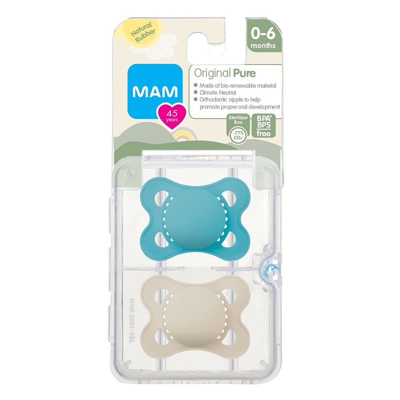 MAM Original Latex Pacifiers, Binky Pacifier for 0-6 Months, Natural