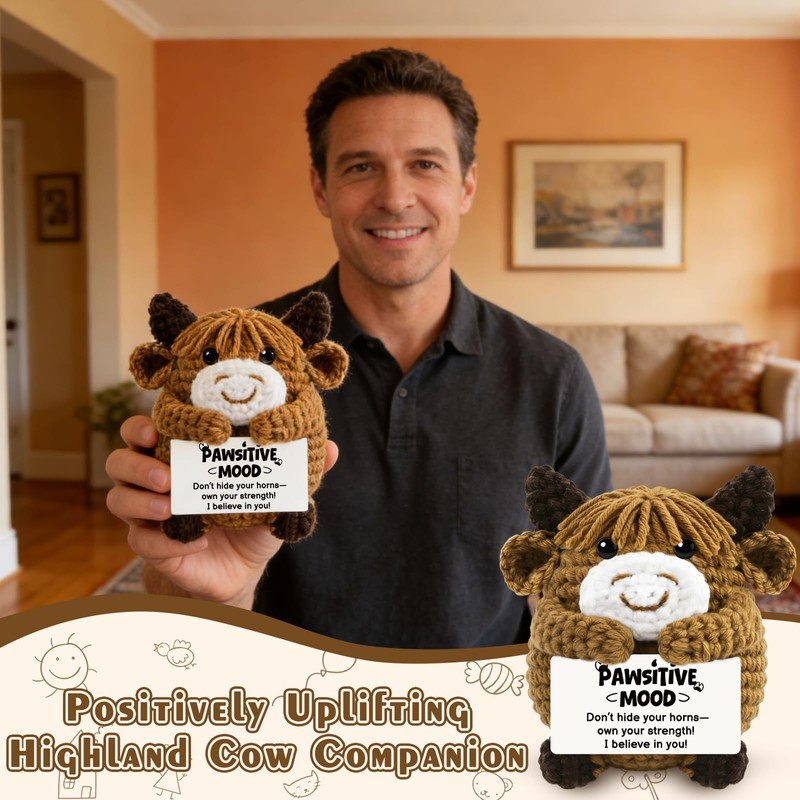 Highland Cow Gifts, Positive Crochet Animals With Positive Messages