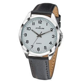 Atrium A10-10 Men's Watch Classic Very Clear Silver Analogue Quartz with Leather Strap Black, silver, Classic