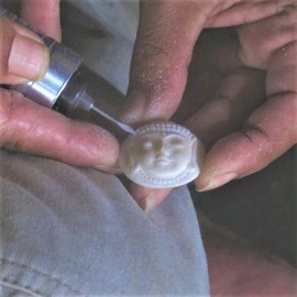 Unbranded MS Artisan Carved Tea Stained Bone Wolf Face  Cabochon  (1) 18mm Bali Fair Trade