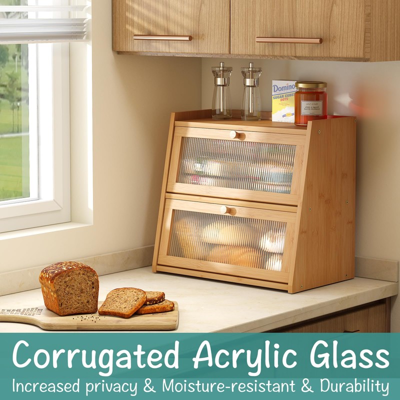viewcare Bread Box for Kitchen Counter, Double Layer Large Bamboo